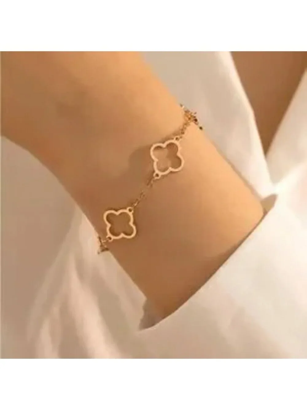 Gold Stainless Steel Clover Charm Chain Bracelet